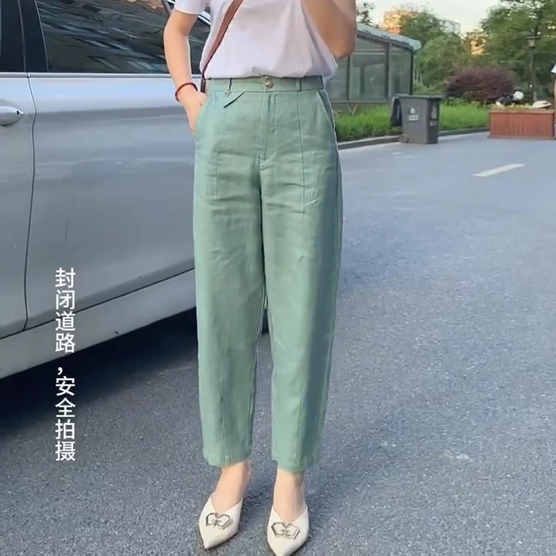 拉夏贝尔裤子女春秋薄款2025年新款显瘦小个子九分透气休闲哈伦裤