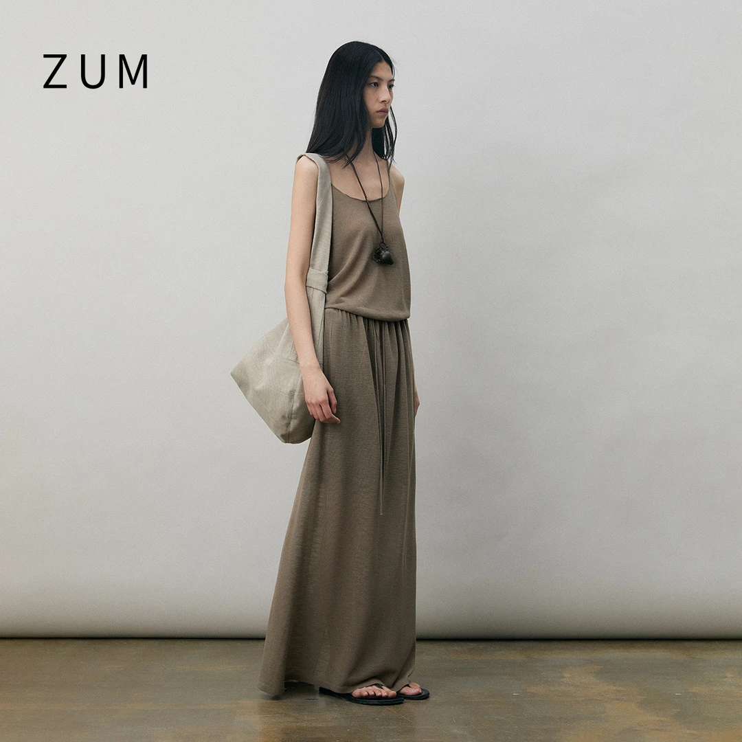 ZUM 修身背心吊带女25夏通勤随性连帽上衣长袖针织外套半身裙套装