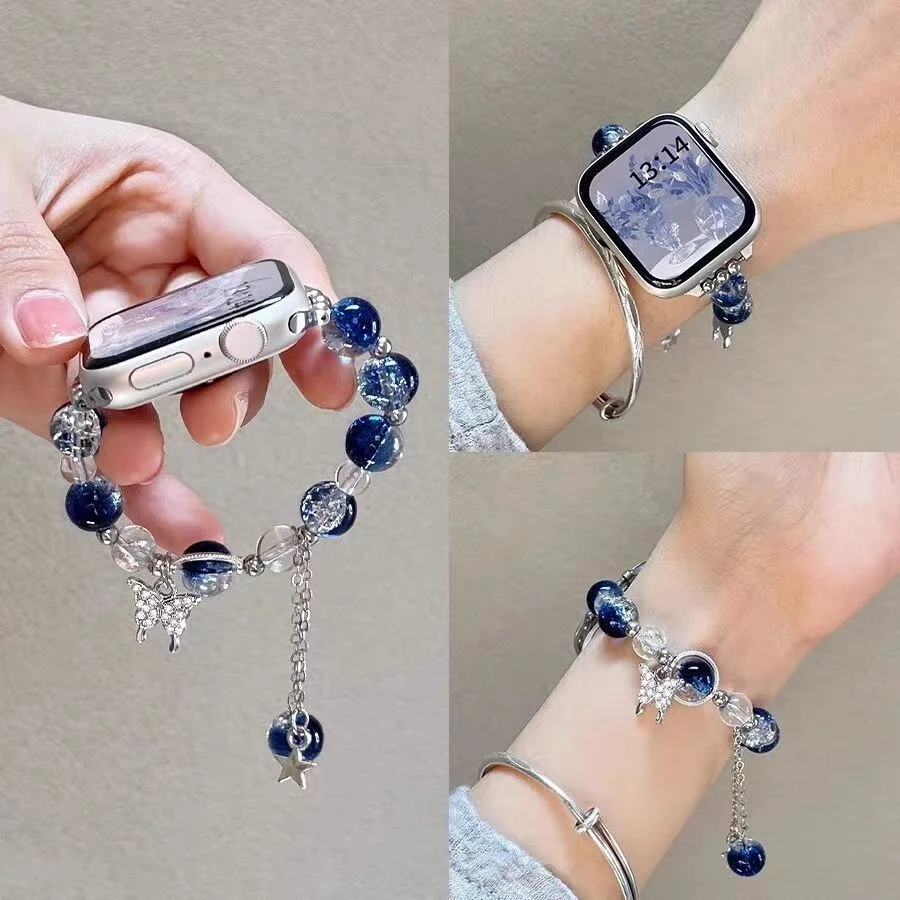 适用苹果iwatchs9手表带applewatchse夏季s8金属s7女款s6手链s5s4