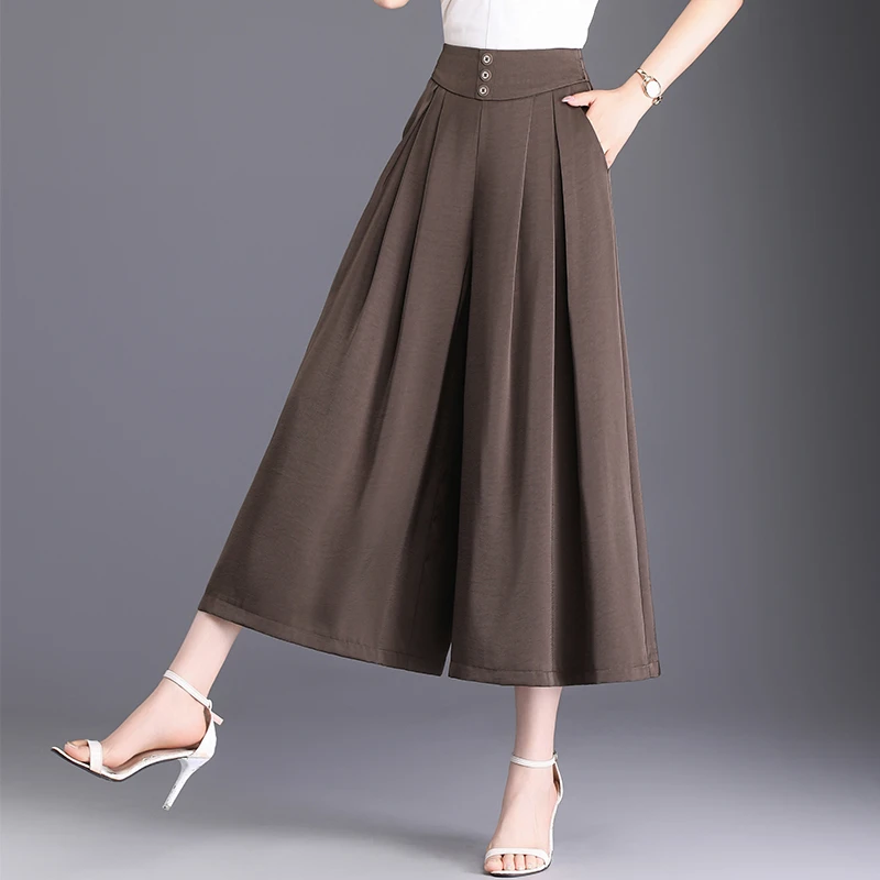 裙裤女夏季薄款宽松国风醋酸裤子小个子八分裤高腰垂感冰丝阔腿裤