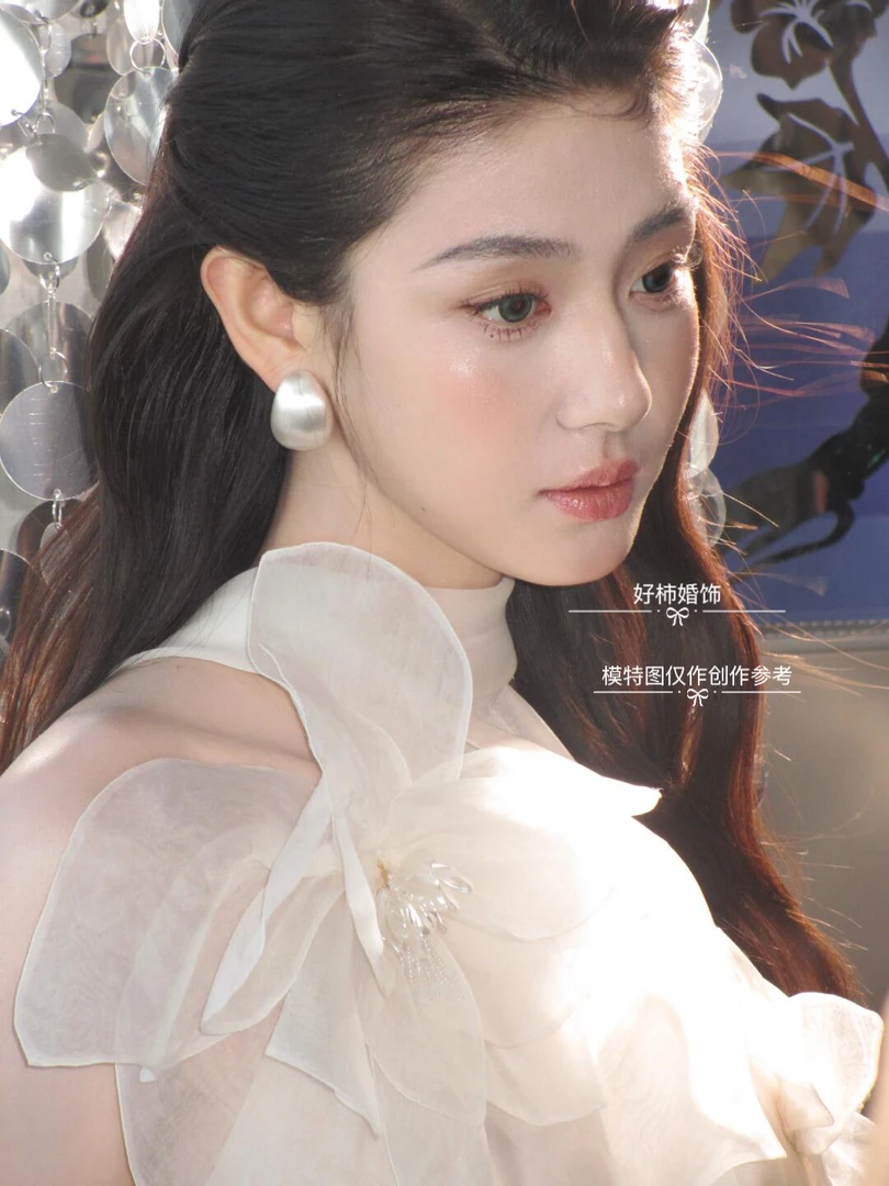 铜合金耳饰 好柿 ｜ 249法式复古景甜同款夸张水滴拉丝新娘耳环