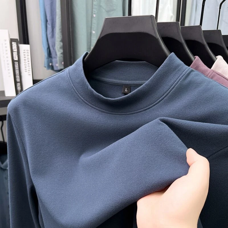 春秋款高端商务气质长袖帅气纯色男士上衣时髦潮流个性内搭打底衫