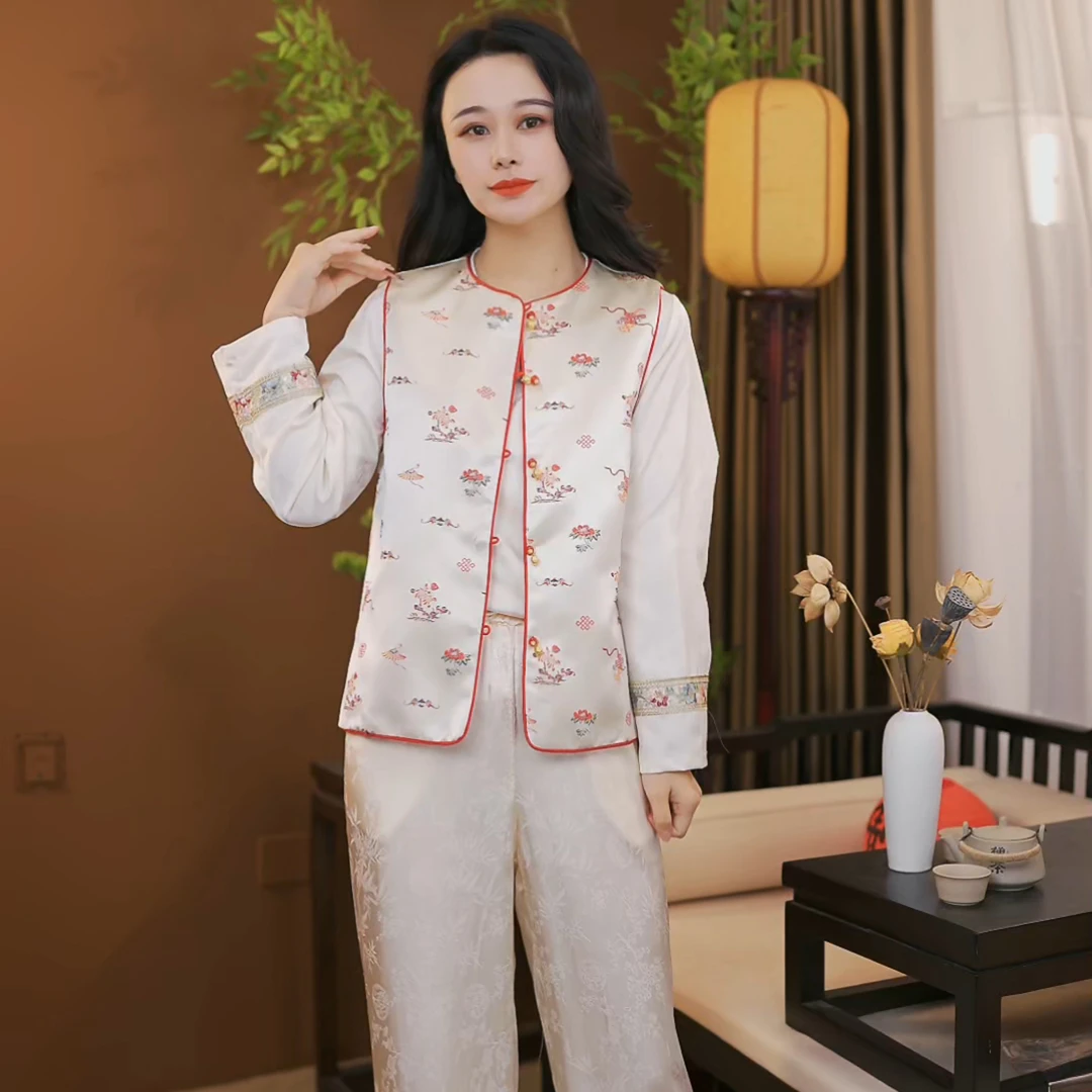 【桃花坞】新中式国风小众轻奢百搭女款宋锦立领高级感马甲马夹F027