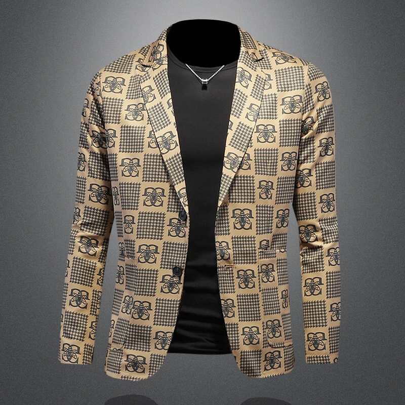 顿奇摩费涅格子印花小西装男士商务休闲外套修身潮流秋季新款西服