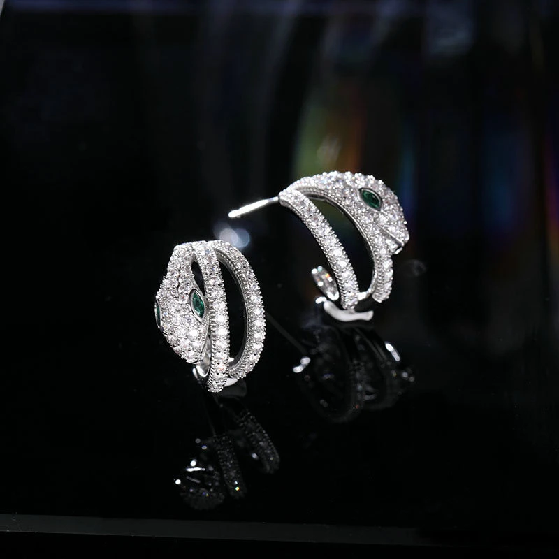 合金合成锆石耳饰 时尚气质灵蛇耳环满镶锆石气质耳圈