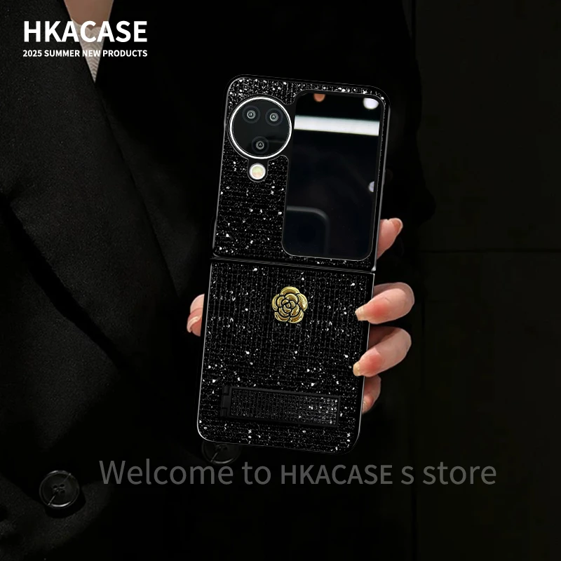 适用oppofindn3flip手机壳山茶花二合一折叠闪钻星空全包保护套