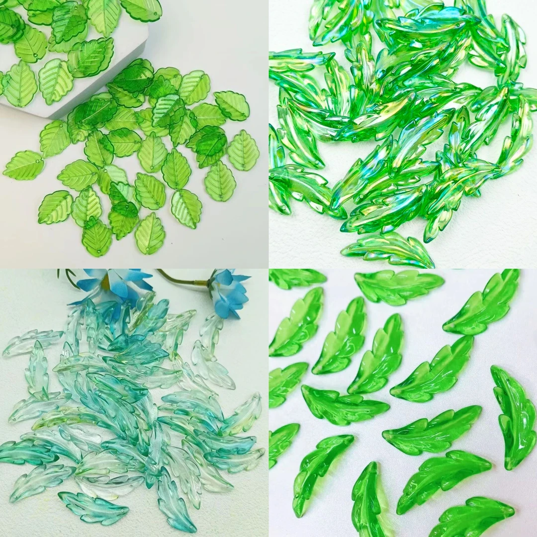 新品渐变果冻羽毛叶子 diy古风发簪步摇树叶杜鹃花串珠花束材料