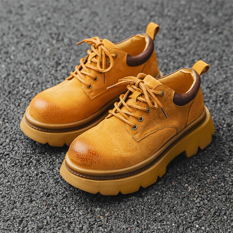 2024春秋季男鞋英伦风工装鞋男复古厚底大黄靴休闲马丁短靴潮