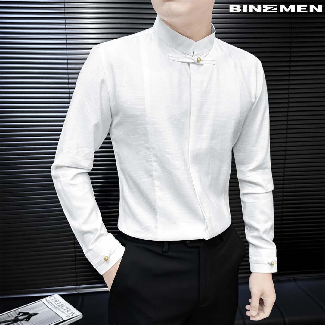 盘扣中华立领衬衫爆款2025新款男款秋冬款白衬衣正装新中式男长袖
