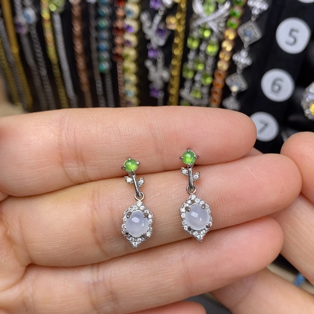 翡翠银S925镶嵌耳钉