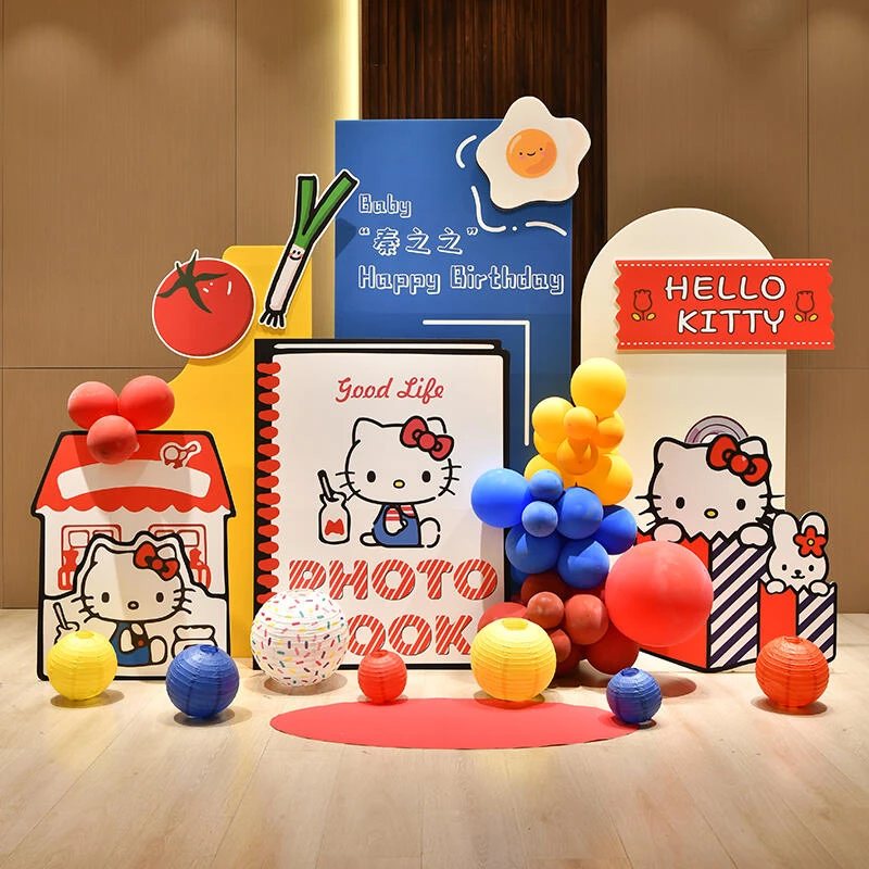 hello kitty 凯蒂猫主题宝宝宴气球女孩生日周岁kt板场景装饰布置