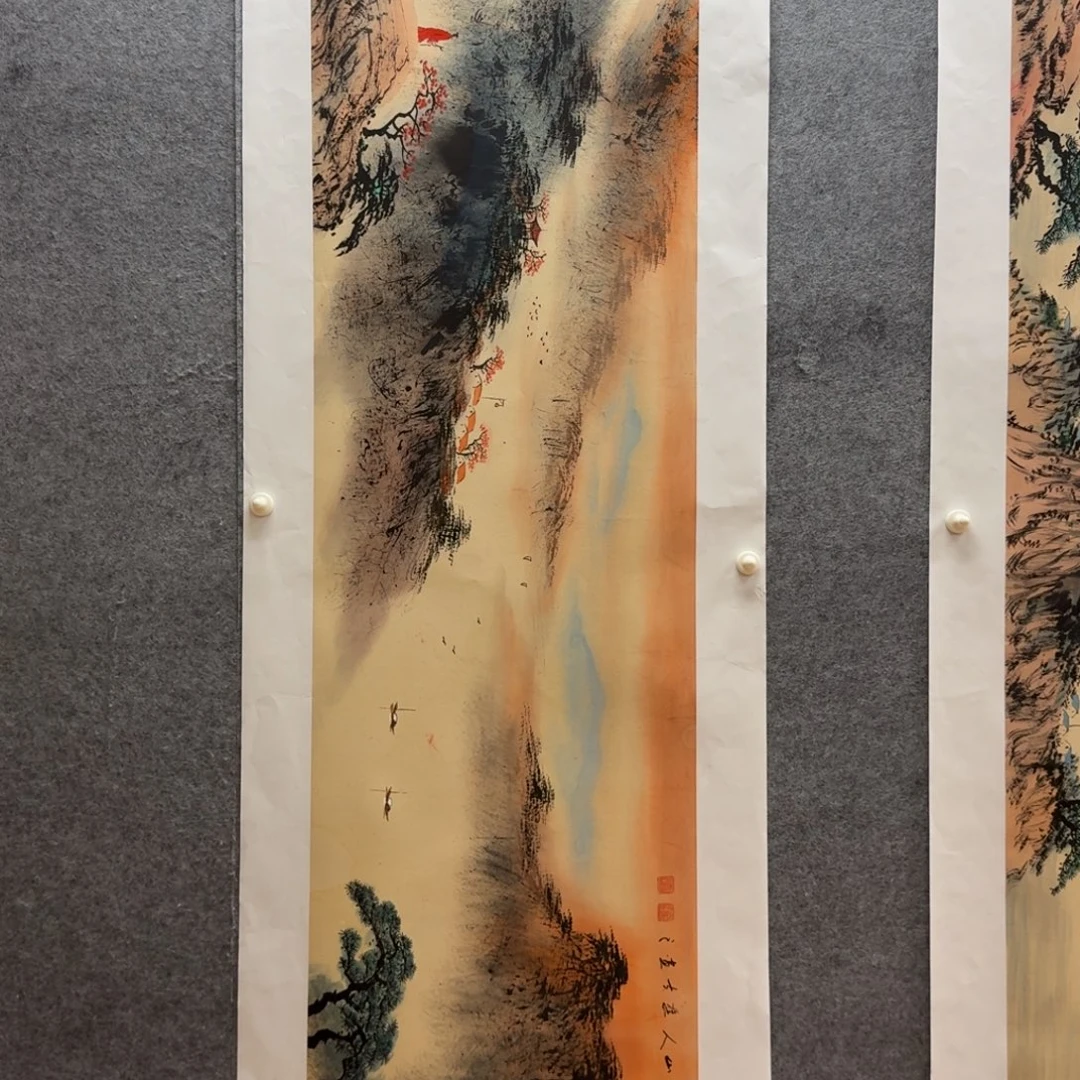 国画刘儒樵180x50对开山水