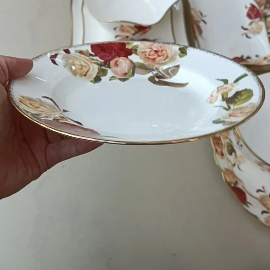 新疆西藏拍10个包邮金秋玫瑰手工拍金口径21厘米高3.5厘米拌面盘