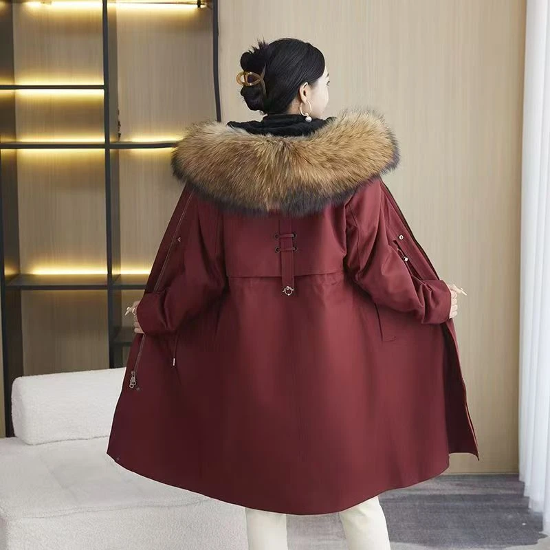 【新若竹】2025新款加厚款女兔毛内胆派克服女士冬季抗寒保暖