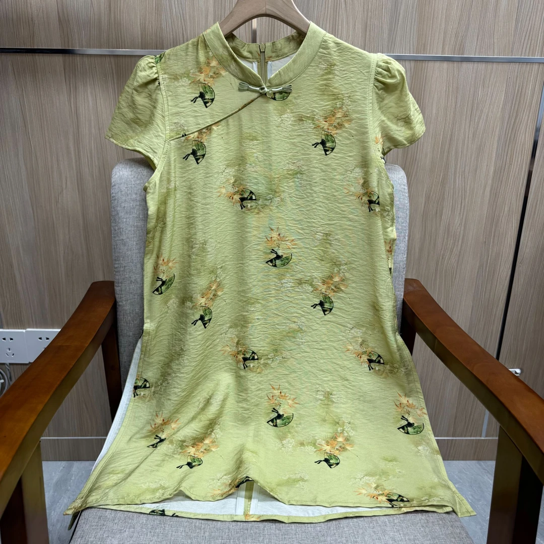 【拉链长衫】短袖中国风长衫夏天国风女士印花夏季拉链套头1083