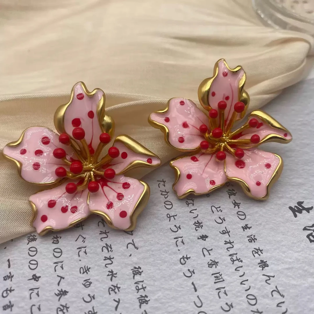 铜合金珐琅耳饰 莫奈桃花