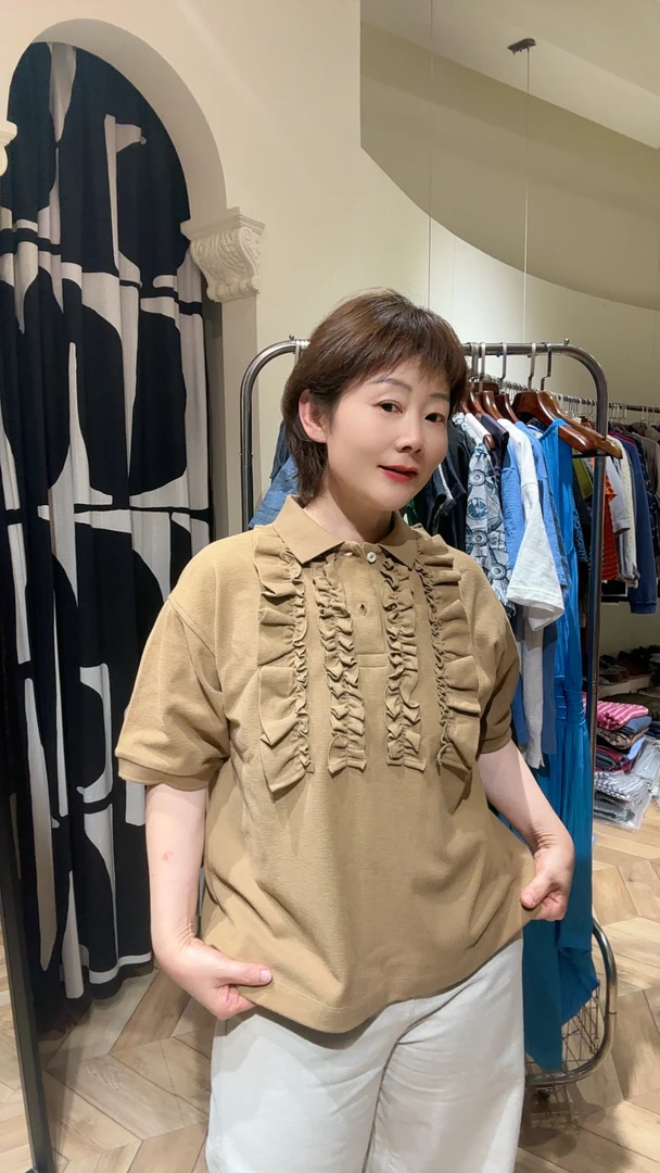 日系荷叶木耳边纯棉polo衫休闲上衣ins