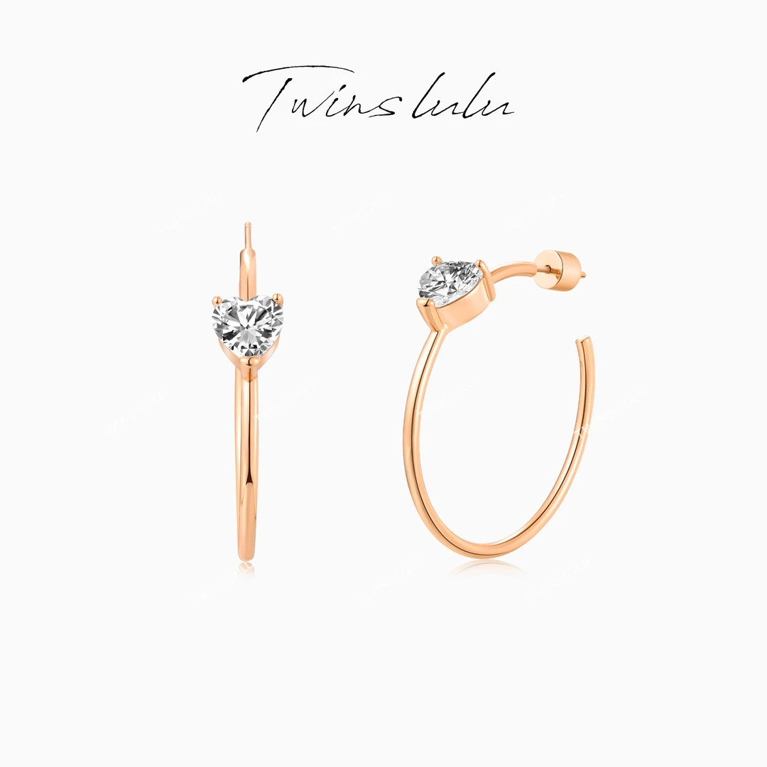 TWINS LULU 镀K金 百搭时尚质感气质C形大圈爱心耳环TSL2402