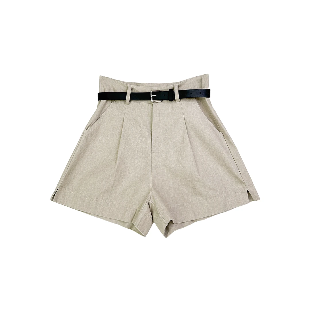 KUMAYES设计感棉麻休闲短裤夏季新款通勤简约百搭高腰宽松裤子女