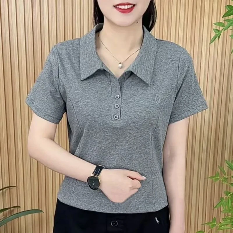 高档夏季T恤简约新款时尚POLO短袖洋气纯色宽松显瘦翻领减龄上衣