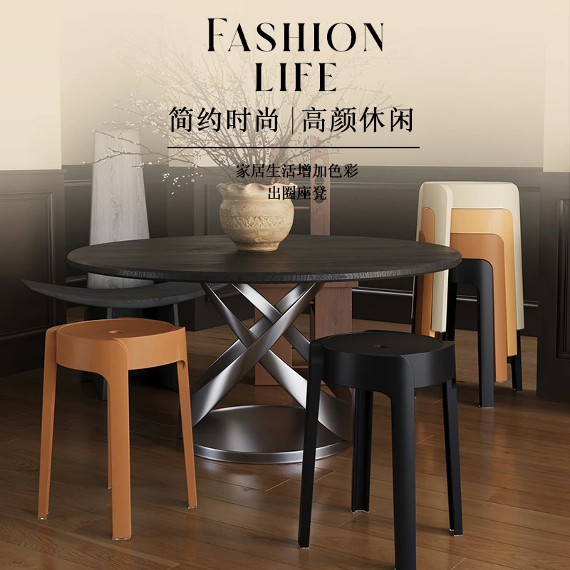 中古风车凳子可叠放家用加厚客厅备用凳特厚餐厅圆形叠摞餐桌凳子