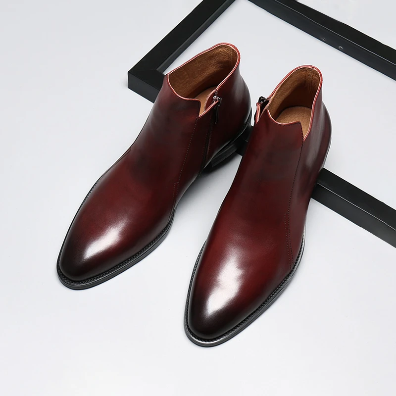 冬季男士休闲高帮皮鞋男尖头英伦加绒马丁靴真皮靴子男靴潮流短靴