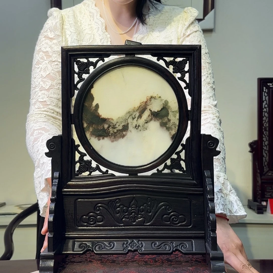 石材天然大理石画屏风摆件29×35