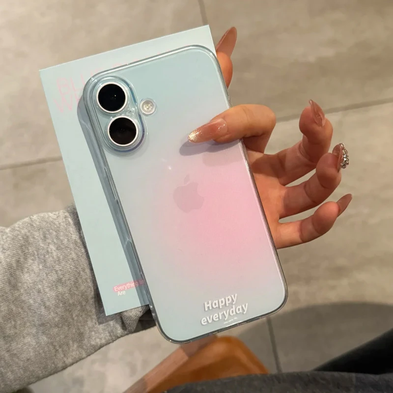 BANCA简约蓝粉晕染适用iPhone16/15手机壳苹果14华为vivo小米oppo