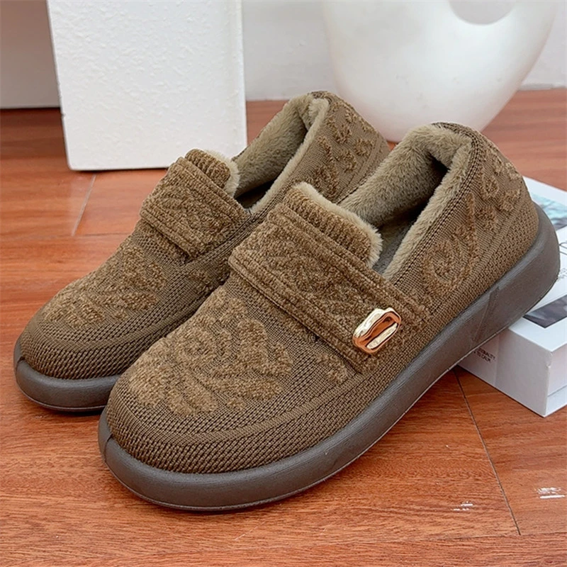 京睿冬季新款老北京布鞋女士加绒棉鞋一脚蹬保暖舒适平底妈妈鞋