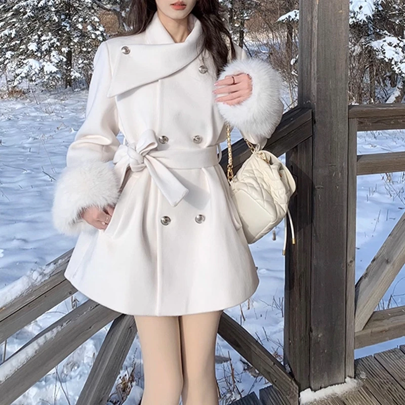 《纳西雪山》袖口毛毛加棉外套女加厚秋冬纯色上衣2025年新款大衣