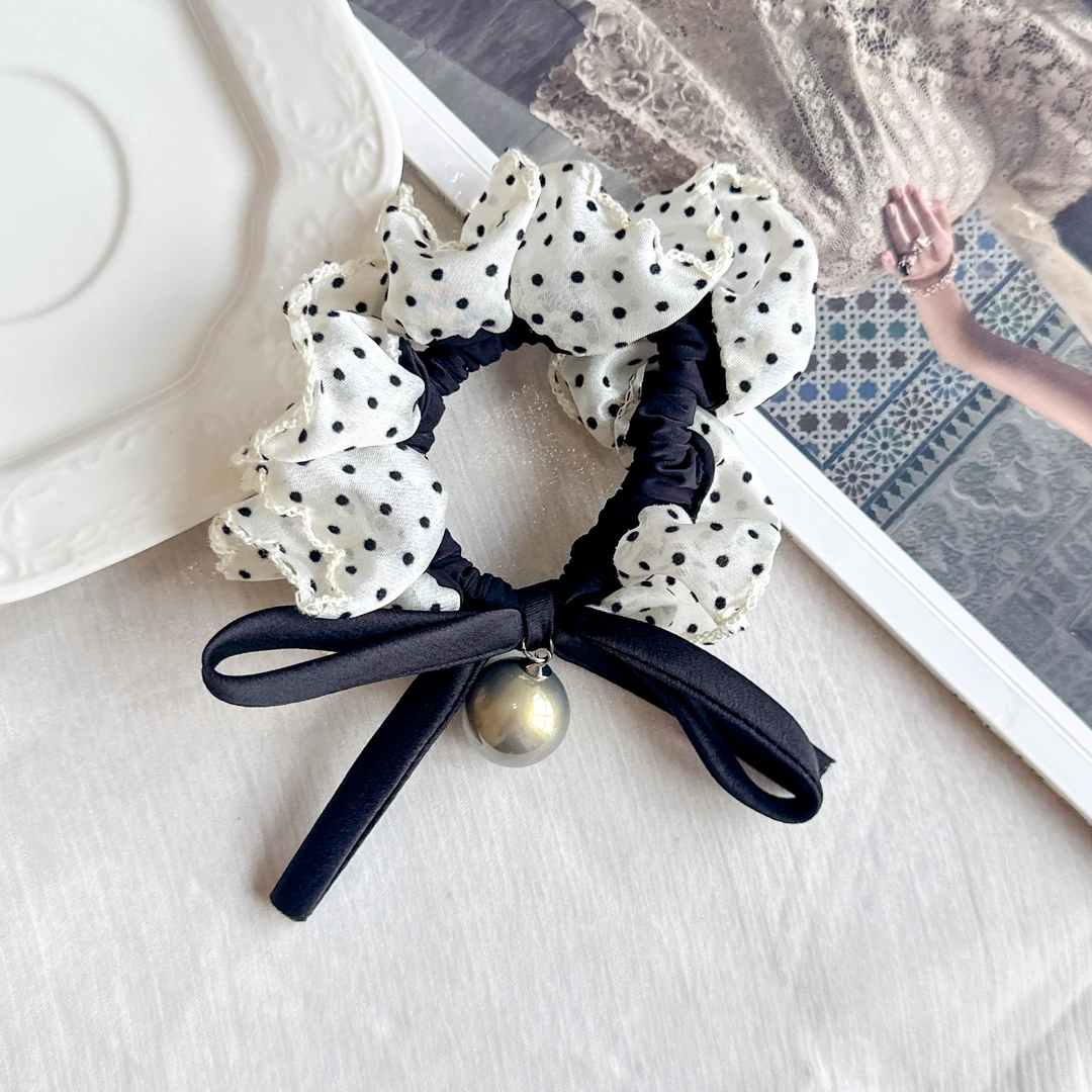 波点蝴蝶结发圈甜美风原创设计头绳可爱简约发圈气质发绳复古宫廷