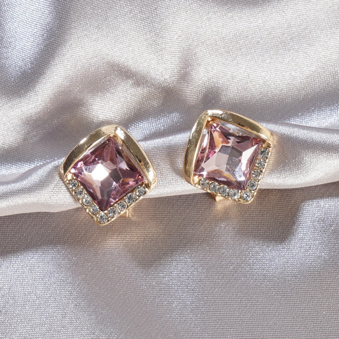 铜合金耳饰 菱形耳钉耳环纯女气质新款小众设计感高级耳饰N1190