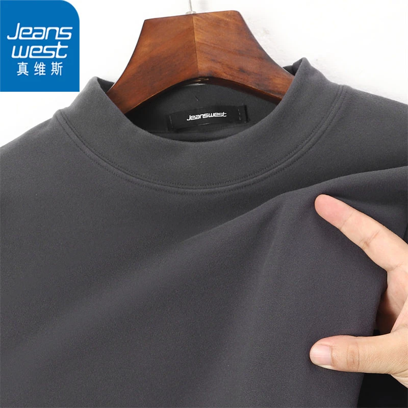 真维斯高领打底衫男秋冬季德绒长袖加绒修身卫衣保暖舒适高领卫衣