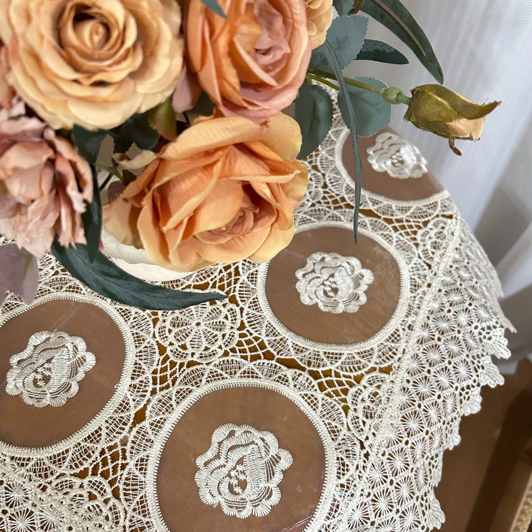 米黄色玫瑰刺锈防尘盖布床头柜布