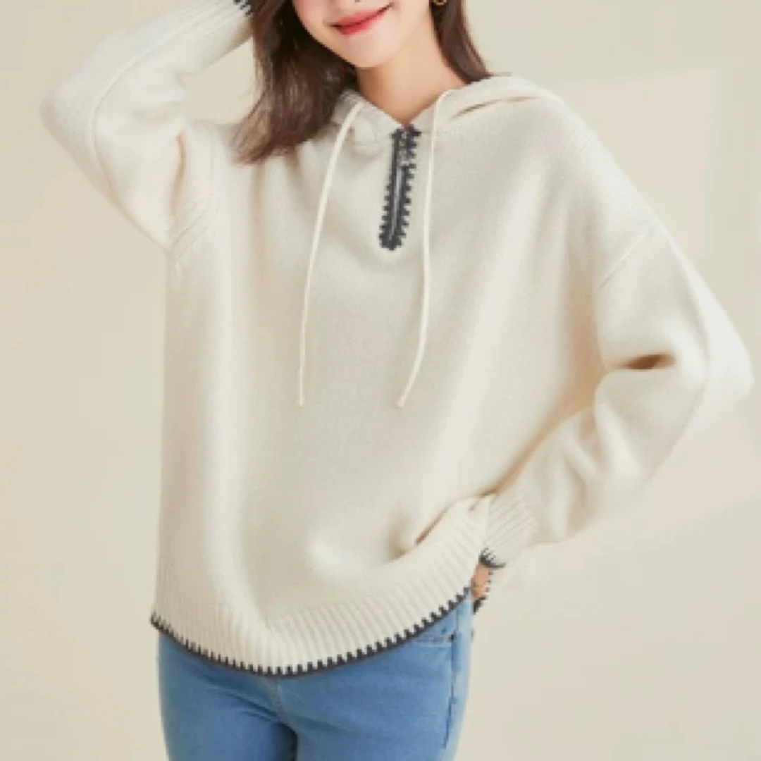 9076加厚撞色秋冬百搭连帽半拉链帽衫