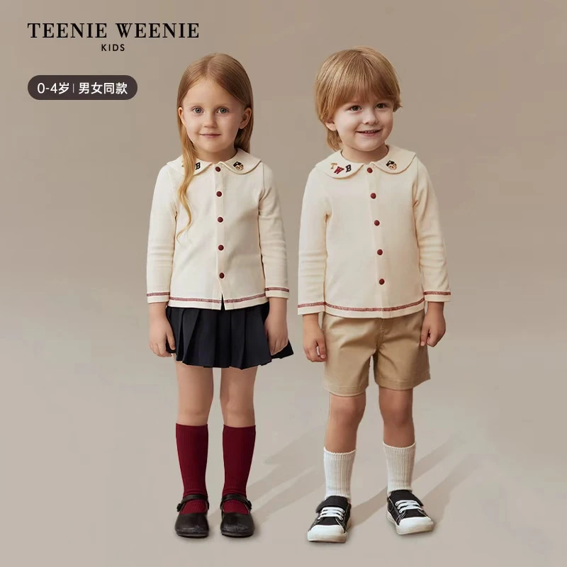 TeenieWeenieKids小熊童装25年秋季刺绣翻领长袖T恤T0LA257893I