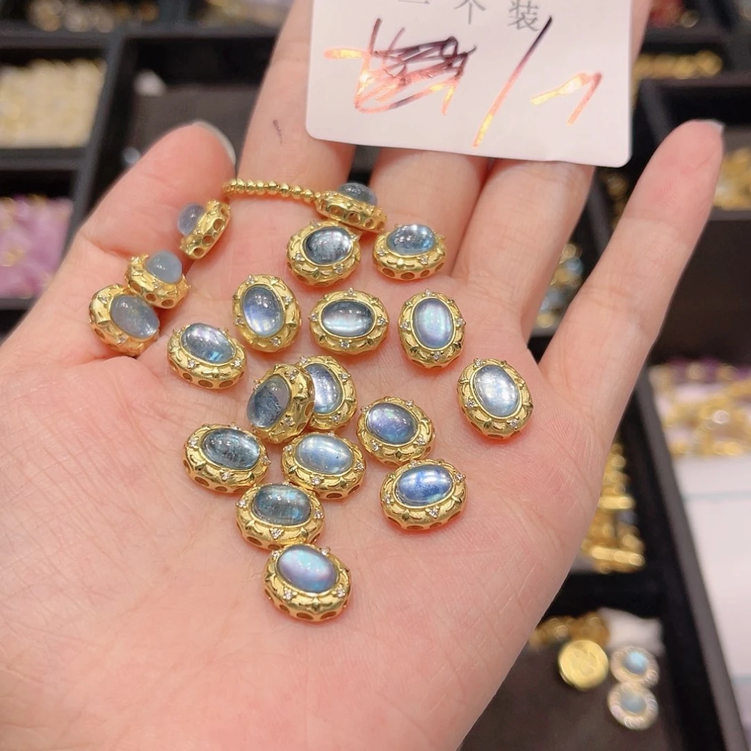 海蓝宝石颈饰银S925镀金镶嵌83