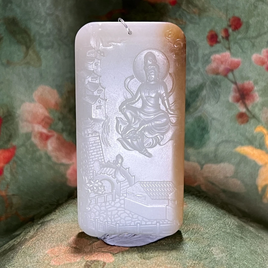 DS1948鸿运添福·且末糖白玉精雕菩萨挂件86.72g