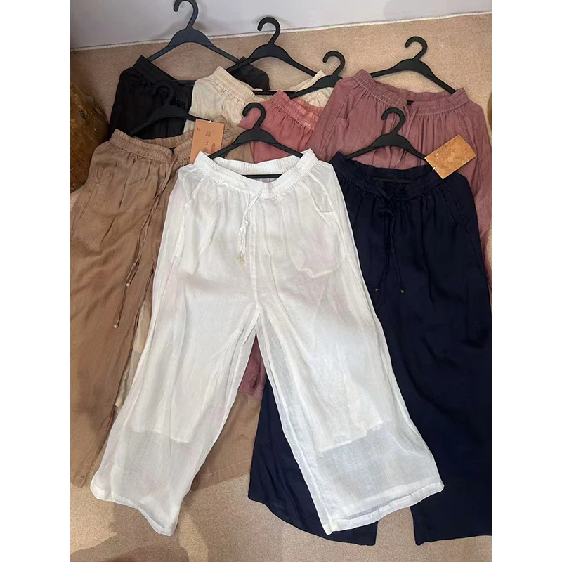 DaoZi/丹丹 315麻料抽绳阔腿休闲裤