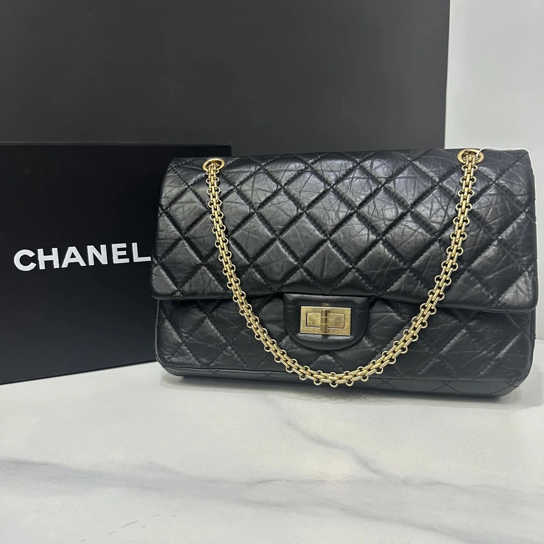 95新 Chanel/香奈儿 黑金2.55链条包17开31cm/0295102402