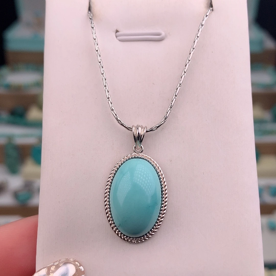 绿松石银S925镶嵌吊坠(不含链)