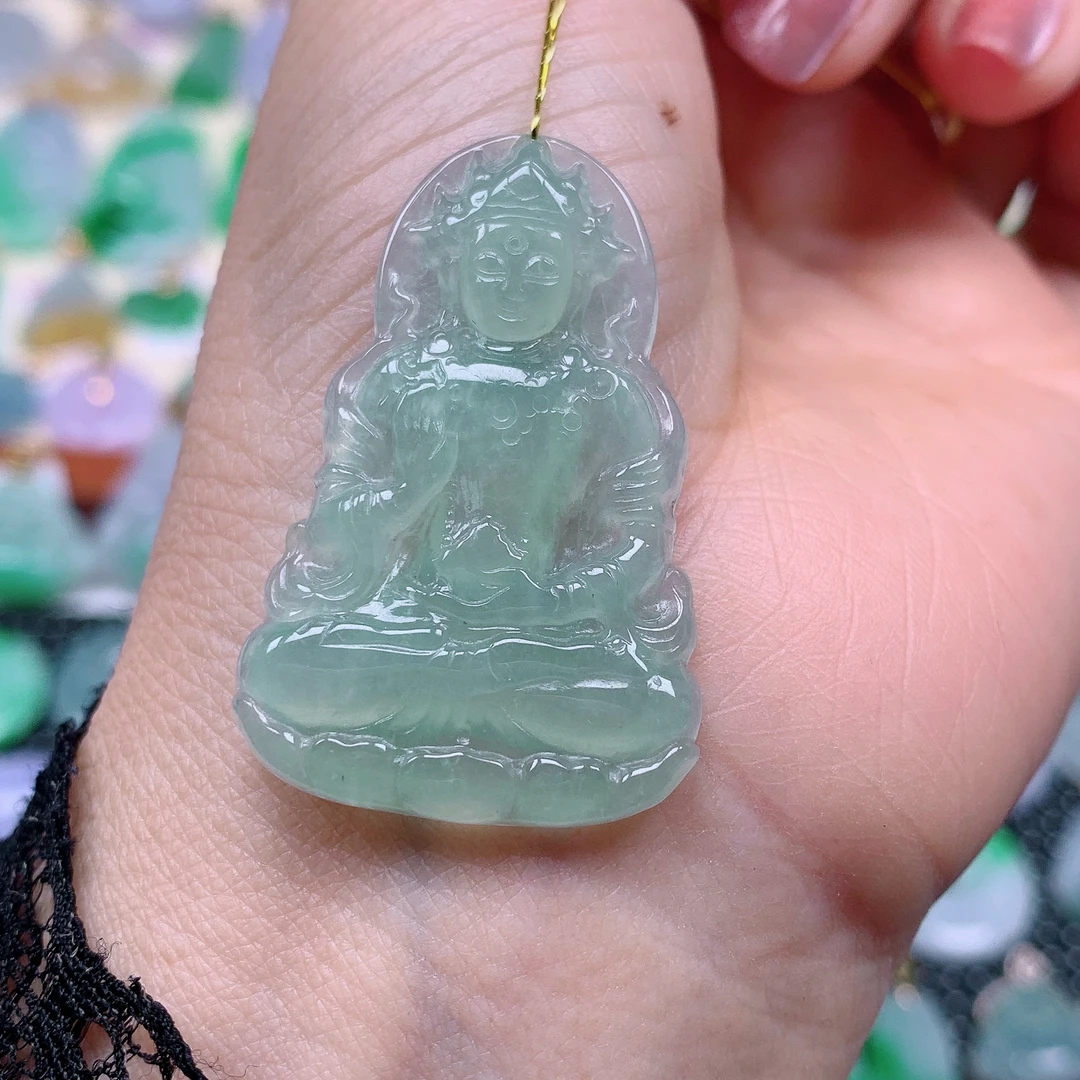 缅甸天然A货翡翠，冰晴渡母观音 编号446/225尺寸39.9-26-2.5