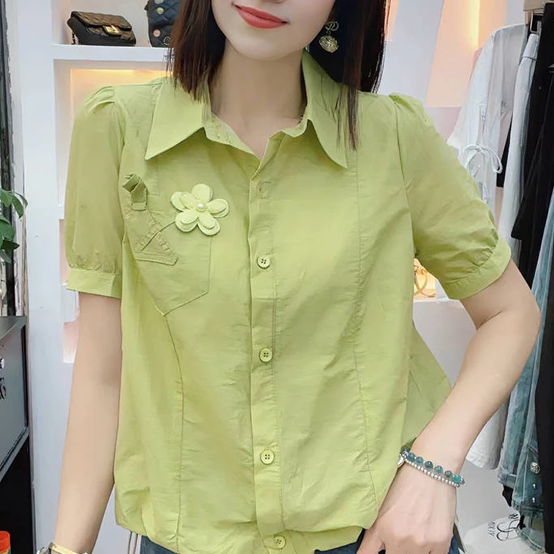 时尚短袖衬衫女装2025年夏季新款设计感宽松减龄小个子短款衬衣