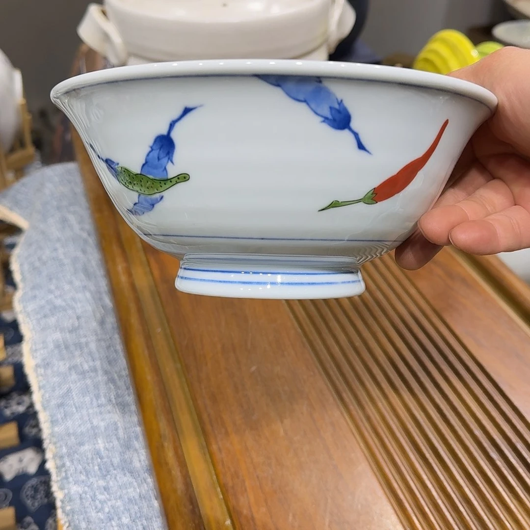 瓷黑**黑小辣椒釉下彩大面碗