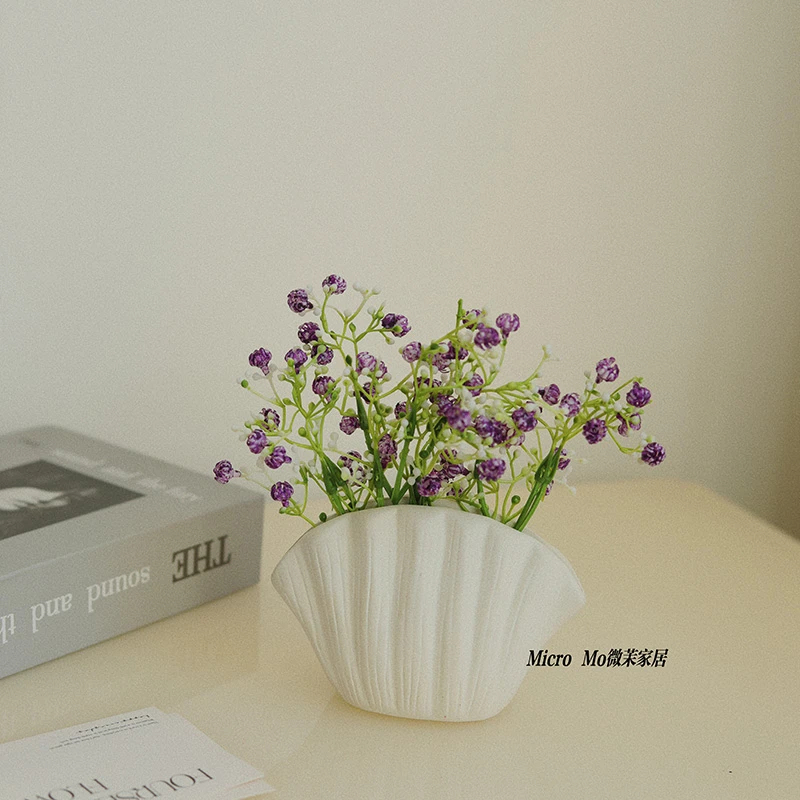 紫色满天星贝壳瓶假花仿真花餐桌摆件家居装饰客厅摆设装饰品