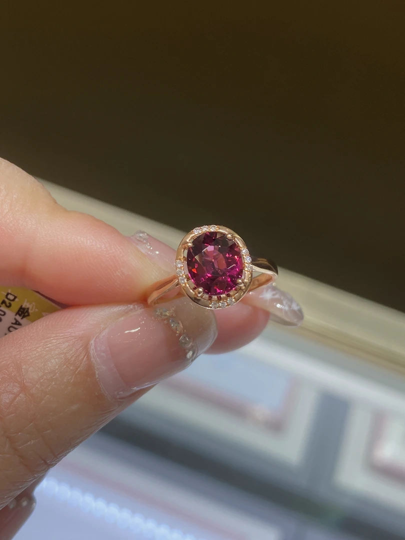 18k玫瑰金石榴石戒指14#。 秒