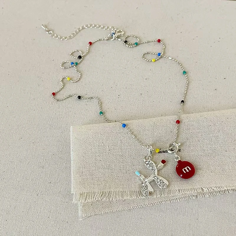 铜项链 红色m豆气球狗吊坠项链女2025新款高级感毛衣链卫衣配饰