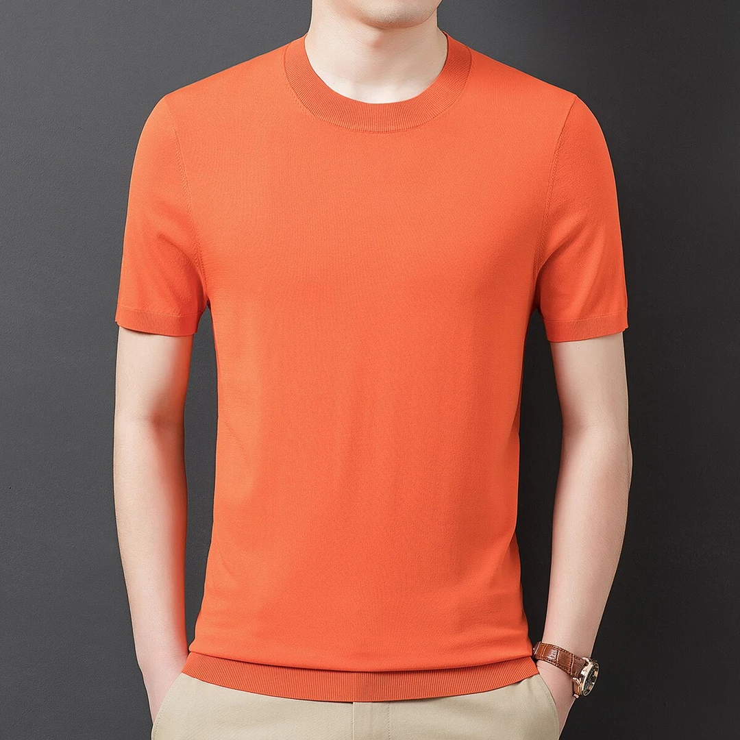 (肖哥男装）冰丝凉感桑蚕丝短袖男士T恤夏季针织 纯色半袖85228