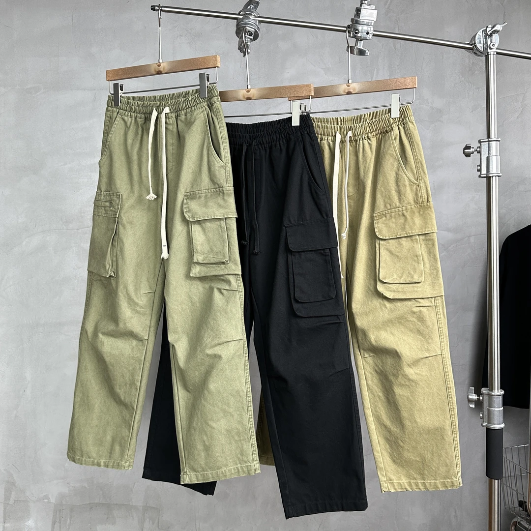 （楠悦）新款男士美式复古工装长裤全棉水洗做旧立体贴袋休闲直筒裤