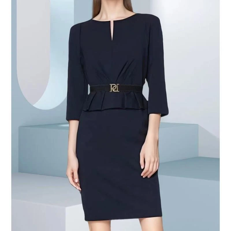 JP 2051新款气质通勤显瘦中袖职业高端连衣裙